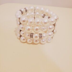 Jessica McClintock Simulated 4 Strand White Pearl Fashion Bracelet